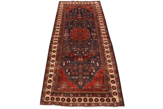 Hamedan Rug 4'8'' x 10'6'' Blue Wool Vintage Tribal Hand-Knotted Carpet