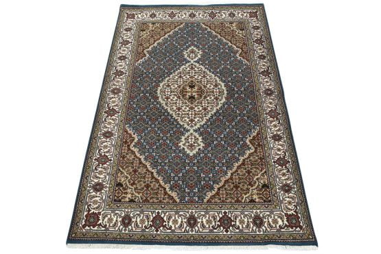 Tabriz Mahi Rug 3'11'' x 6' Blue Wool Traditional Hand-Knotted Oriental Carpet
