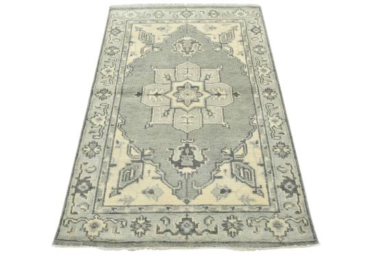Heriz Rug 4' x 6'1'' Gray Wool Modern Hand-Knotted Oriental Carpet