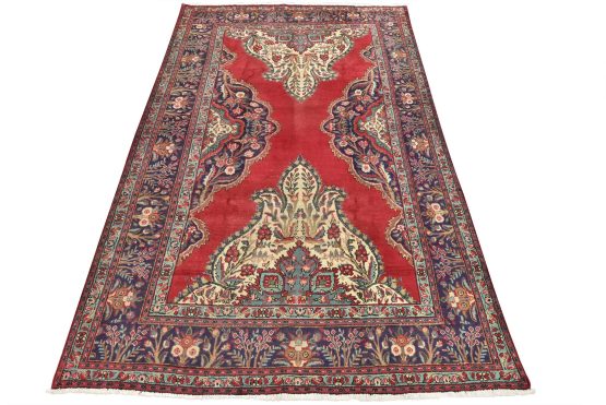 Tabriz Rug 6'10'' x 10'2'' Red Wool Traditional Semi-Antique Hand-Knotted Carpet