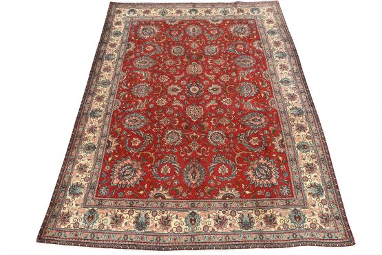Tabriz Rug 9'10'' x 12'8'' Red Wool Semi-Antique Traditional Hand-Knotted Carpet
