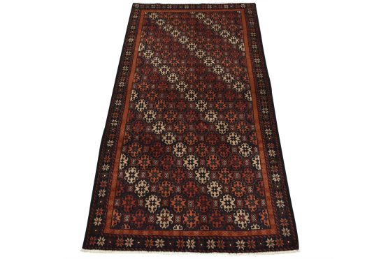 Baloch Rug 3'4'' x 6'2'' Blue Wool Vintage Tribal Hand-Knotted Oriental Carpet
