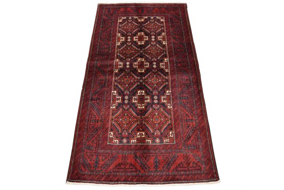 Baloch Rug 3'4'' x 6'4'' Blue Wool Vintage Tribal Hand-Knotted Oriental Carpet