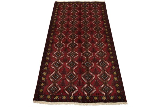 Baloch Rug 3'9'' x 6'10'' Red Wool Vintage Tribal Hand-Knotted Oriental Carpet