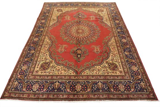 Tabriz Rug 10'2'' x 12'6'' Red Wool Vintage Traditional Hand-Knotted Carpet
