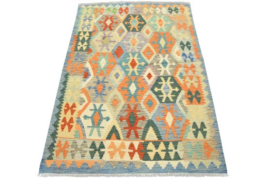 Kilim Rug 4'2'' x 5'10'' Multicolor Wool Tribal Handwoven Oriental Carpet