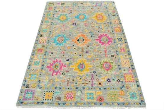 Anatolia Rug 6'4'' x 9' Gray Wool Modern Hand-Knotted Oriental Carpet