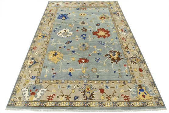 Oushak Rug 8'10'' x 12' Gray Wool Traditional Hand-Knotted Oriental Carpet