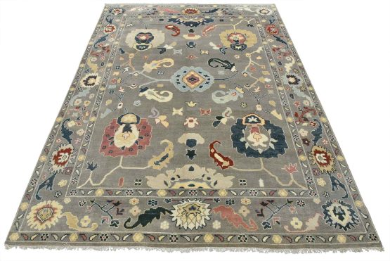 Oushak Rug 9'3'' x 11'10'' Gray Wool Traditional Hand-Knotted Oriental Carpet
