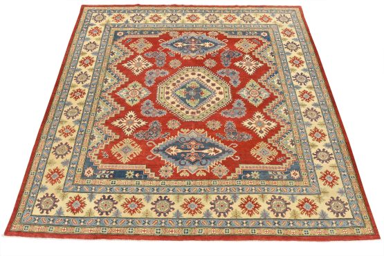 Kazak Rug 9'10'' x 9'9'' Red Wool Tribal Hand-Knotted Oriental Carpet