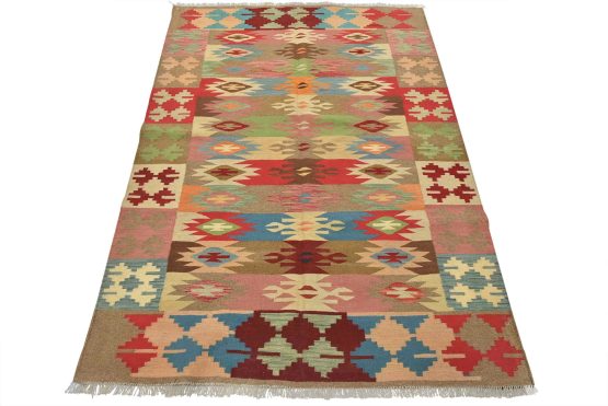 Kilim Rug 4'10'' x 6'10'' Brown Wool Tribal Handwoven Oriental Carpet