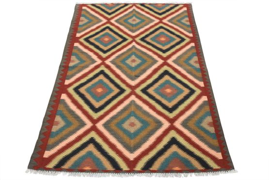 Kilim Rug 4'8'' x 6'1'' Multicolor Wool Tribal Handwoven Oriental Carpet