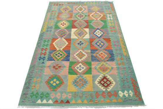 Kilim Rug 6'6'' x 9'10'' Multicolor Wool Tribal Handwoven Oriental Carpet
