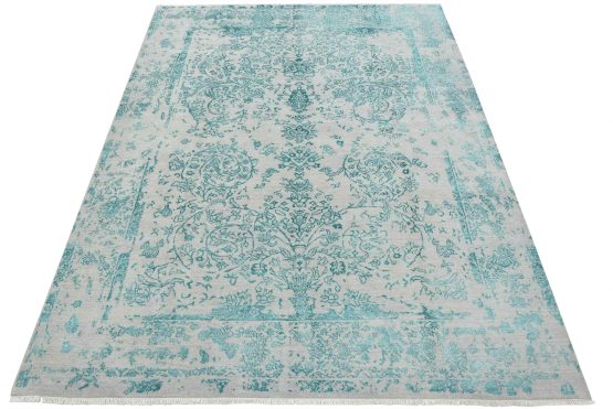 Modern Rug 8'2'' x 10'1'' Gray Blue Wool/Viscose Traditional Hand-Knotted Carpet