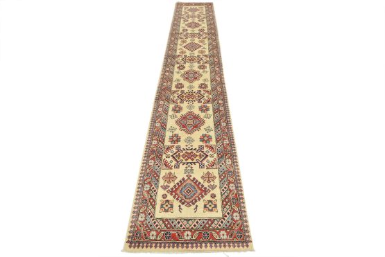 Kazak Runner 2'9'' x 15' Beige Wool Tribal Hand-Knotted Oriental Rug