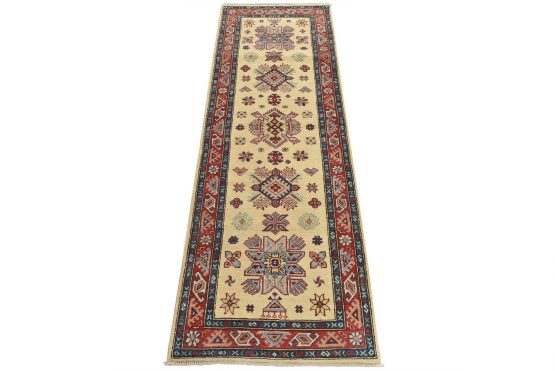 Kazak Runner 2'8'' x 7'7'' Beige Wool Tribal Hand-Knotted Oriental Rug