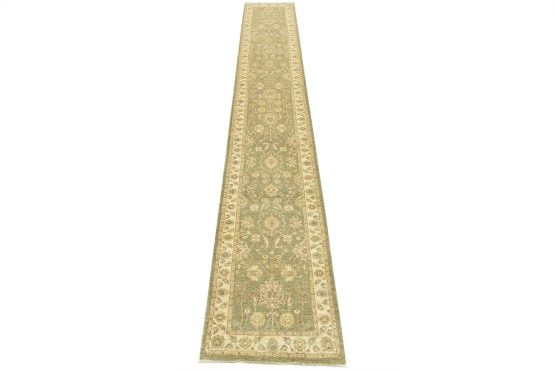 Ziegler Runner 2'7'' x 15'7'' Green Wool Traditional Hand-Knotted Oriental Rug