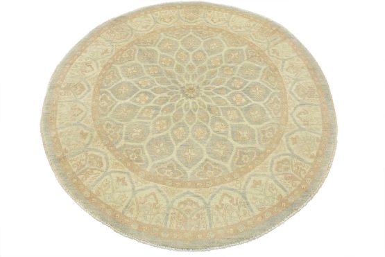 Tabriz Ziegler Rug 6'1'' x 6'2'' Blue Wool Traditional Hand-Knotted Carpet