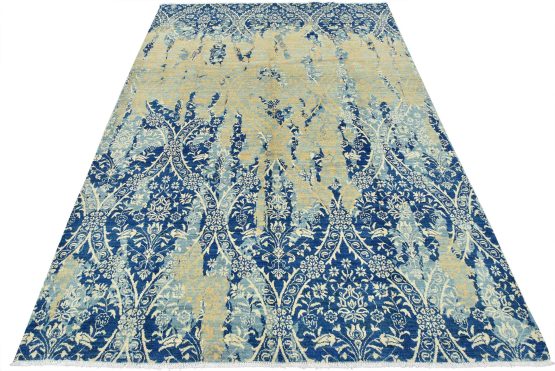 William Morris Rug 9' x 12'5'' Blue Wool Modern Hand-Knotted Oriental Carpet