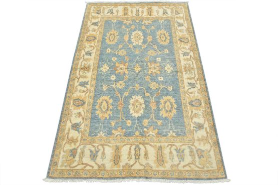 Ziegler Rug 3'11'' x 6'1'' Blue Wool Traditional Hand-Knotted Oriental Carpet