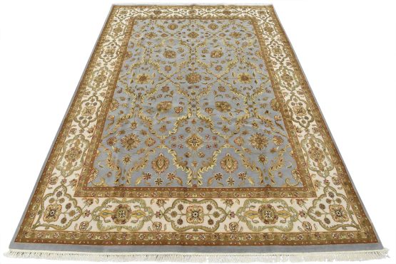 Agra Rug 9'1'' x 12'4'' Blue Wool/Silk Traditional Hand-Knotted Oriental Carpet