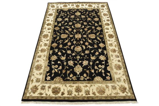 Agra Rug 6' x 9'1'' Black Wool/Silk Traditional Hand-Knotted Oriental Carpet