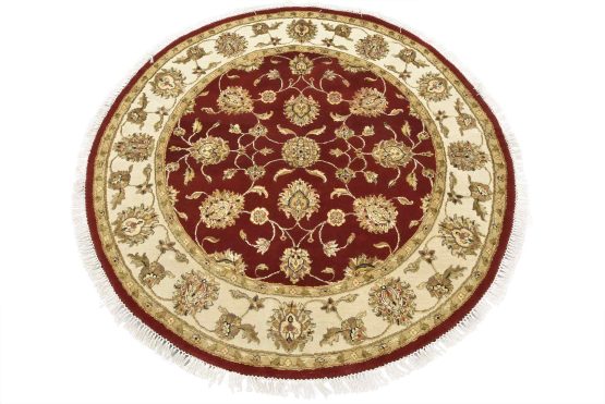 Agra Rug 5'1'' x 5'2'' Red Wool/Silk Traditional Hand-Knotted Oriental Carpet