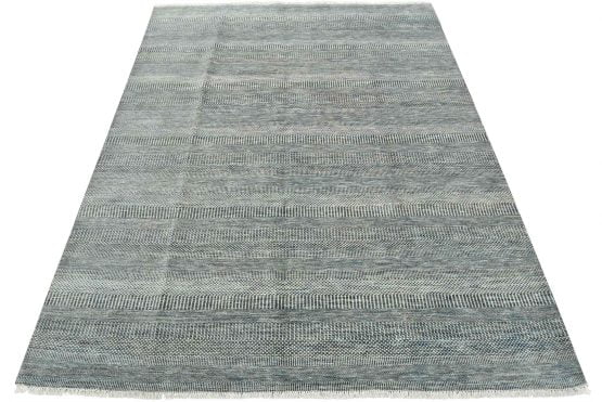 Fine Contemporary Rug 8'2'' x 10'2'' Blue Ivory Wool Hand-Knotted Carpet