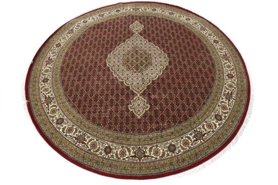 Tabriz Mahi Rug 9'11'' x 10'1'' Red Wool Traditional Hand-Knotted Carpet