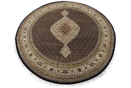 Tabriz Mahi Rug 9'8'' x 9'11'' Black Wool Traditional Hand-Knotted Carpet