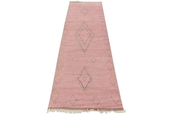 Moroccan Runner 4'1'' x 11'11'' Pink Wool Contemporary Hand-Knotted Rug