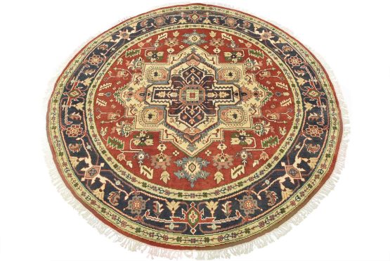 Heriz Rug 7'11'' x 7'11'' Red Wool Tribal Hand-Knotted Oriental Carpet