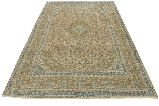 Kashan Rug 10' x 12'8'' Pink Wool Vintage Distressed Hand-Knotted Carpet