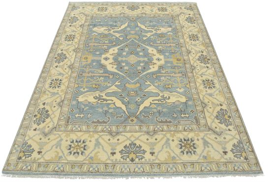 Oushak Rug 8'2'' x 10' Blue Wool Tribal Hand-Knotted Oriental Carpet