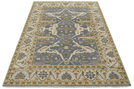 Oushak Rug 8'1'' x 9'9'' Gray Wool Tribal Hand-Knotted Oriental Carpet