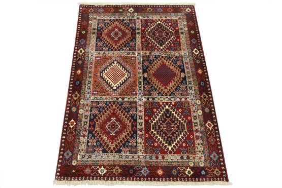 Yalameh Rug 3'4'' x 4'10'' Multicolor Wool Vintage Tribal Hand-Knotted Carpet
