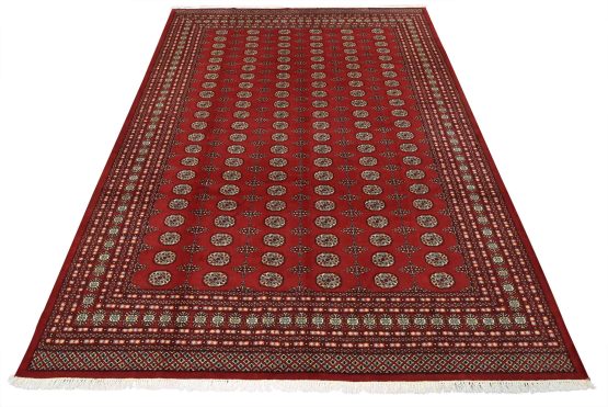 Bokhara Rug 9'2'' x 12'1'' Red Wool Tribal Hand-Knotted Oriental Carpet
