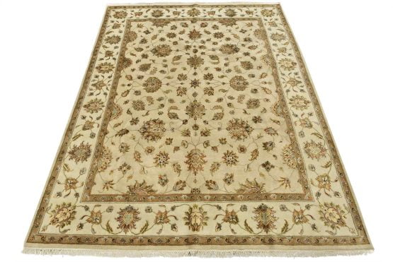 Agra Rug 8' x 10'2'' Cream Wool/Silk Traditional Hand-Knotted Oriental Carpet