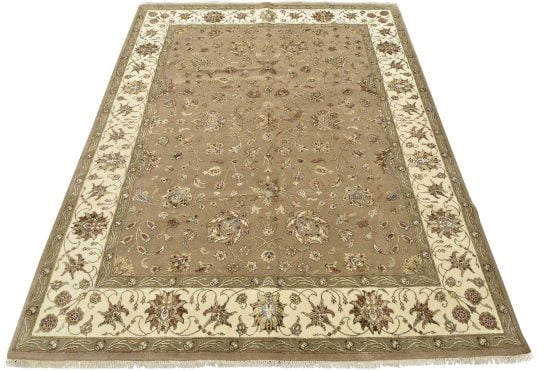 Agra Rug 8'2'' x 10'3'' Brown Wool/Silk Traditional Hand-Knotted Oriental Carpet