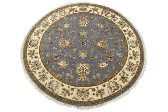 Agra Rug 5'2'' x 5'3'' Blue Wool/Silk Traditional Hand-Knotted Oriental Carpet