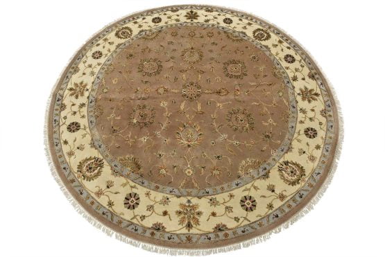 Agra Rug 8'7'' x 8'11'' Brown Wool/Silk Traditional Hand-Knotted Oriental Carpet