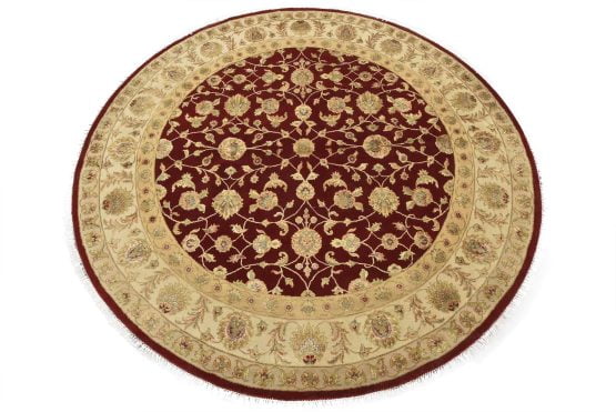 Agra Rug 8' x 8'3'' Red Wool/Silk Traditional Hand-Knotted Oriental Carpet