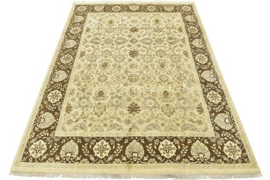 Agra Rug 8' x 10'2'' Ivory Wool/Silk Traditional Hand-Knotted Oriental Carpet