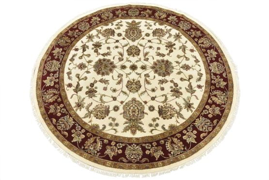 Agra Rug 7'2' x 7'1'' Ivory Wool/Silk Traditional Hand-Knotted Oriental Carpet