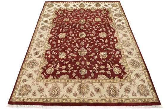 Agra Rug 8' x 10'2'' Red Wool/Silk Traditional Hand-Knotted Oriental Carpet