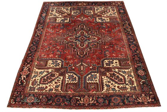 Heriz Rug 7'10'' x 9'1'' Red Wool Tribal Semi-Antique Hand-Knotted Carpet