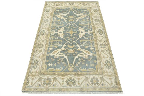 Oushak Rug 5'10'' x 9'1'' Blue Wool Tribal Hand-Knotted Oriental Carpet