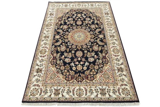 Fine Nain Rug 6'1'' x 9'1'' Blue Wool Traditional Hand-Knotted Oriental Carpet