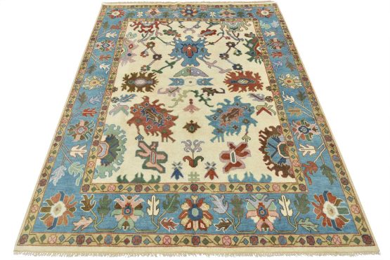 Oushak Rug 8'1'' x 10'5'' Ivory Wool Traditional Hand-Knotted Oriental Carpet