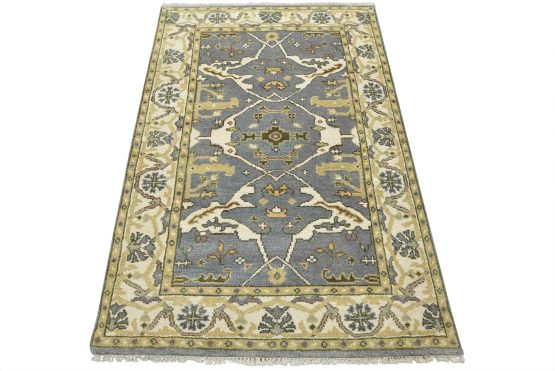 Oushak Rug 3'11'' x 5'11'' Gray Wool Tribal Hand-Knotted Oriental Carpet